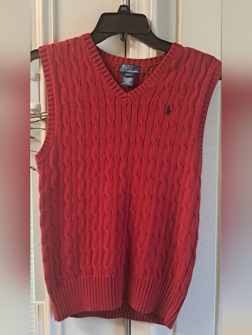 Boys Polo Ralph Lauren Beautiful Cable Knit Red Sweater Vest Preppy Logo Sz Med